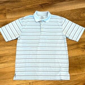 EUC PGA Tour Men’s Blue and Navy Striped Polo Short Sleeve Shirt Size Large